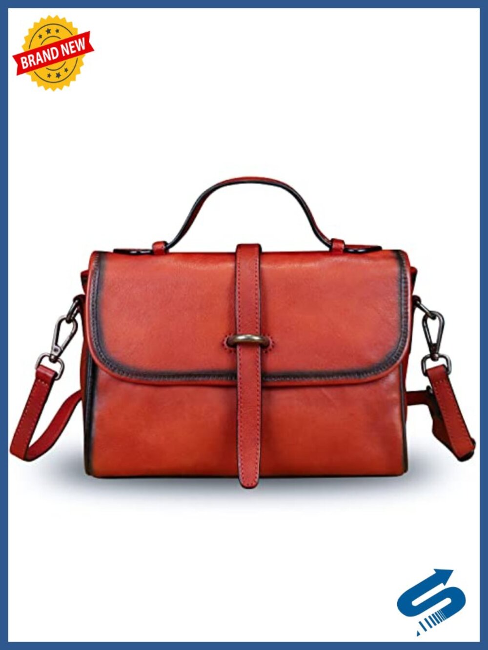Genuine Cow Leather Vintage Top Handle Satchel Shoulder Bag with Strap